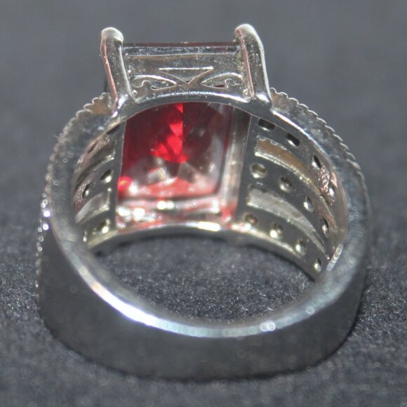 925 Sterling Large Garnet Side Topaz Statement Cocktail Ring Such Presence! - Picture 4 of 6
